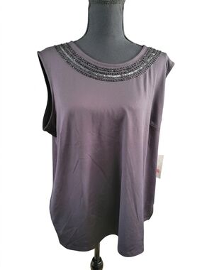 Allison Daley black Sleeveless Top with Beaded Neckline
